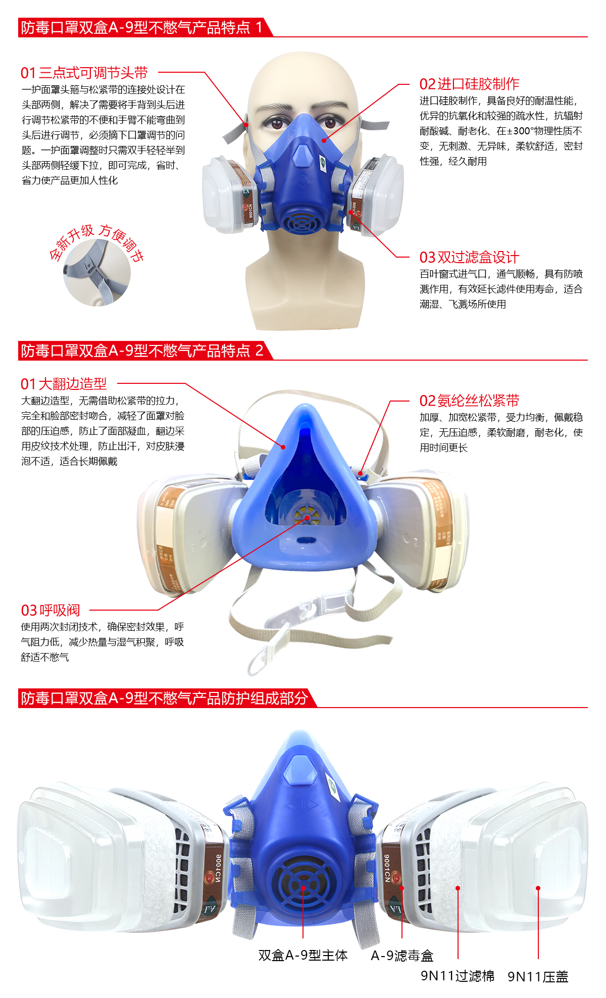 一護(hù)雙盒A-9型硅膠雙濾盒過(guò)濾式防毒面具圖片1