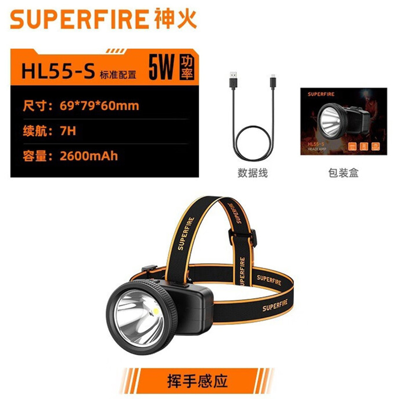 神火HL55-S智能感應(yīng)揮手即亮長(zhǎng)續(xù)航戶外多用頭燈圖片1
