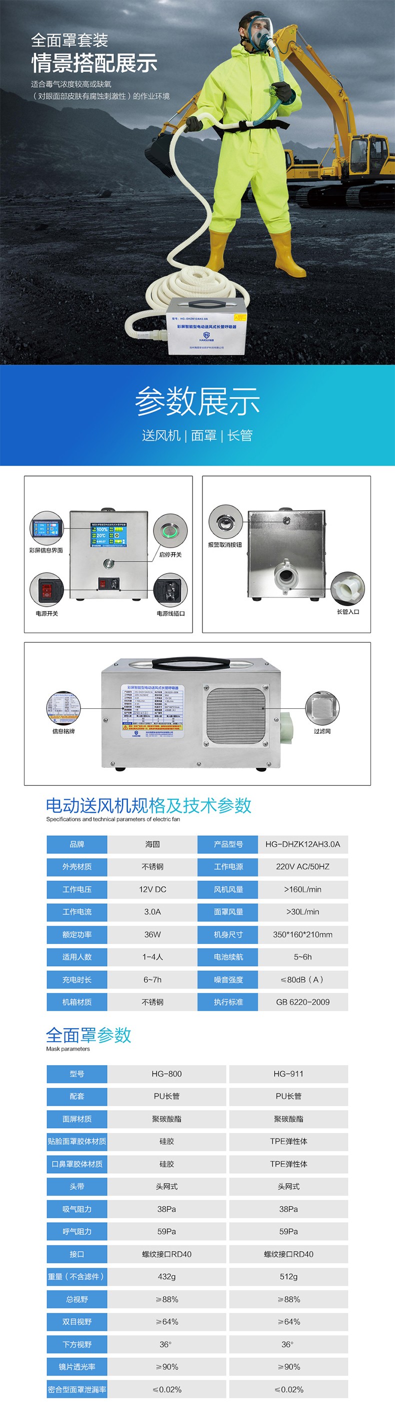 海固HG-DHZK12AH3.0A雙人全面罩電動(dòng)送風(fēng)式長(zhǎng)管呼吸器圖片