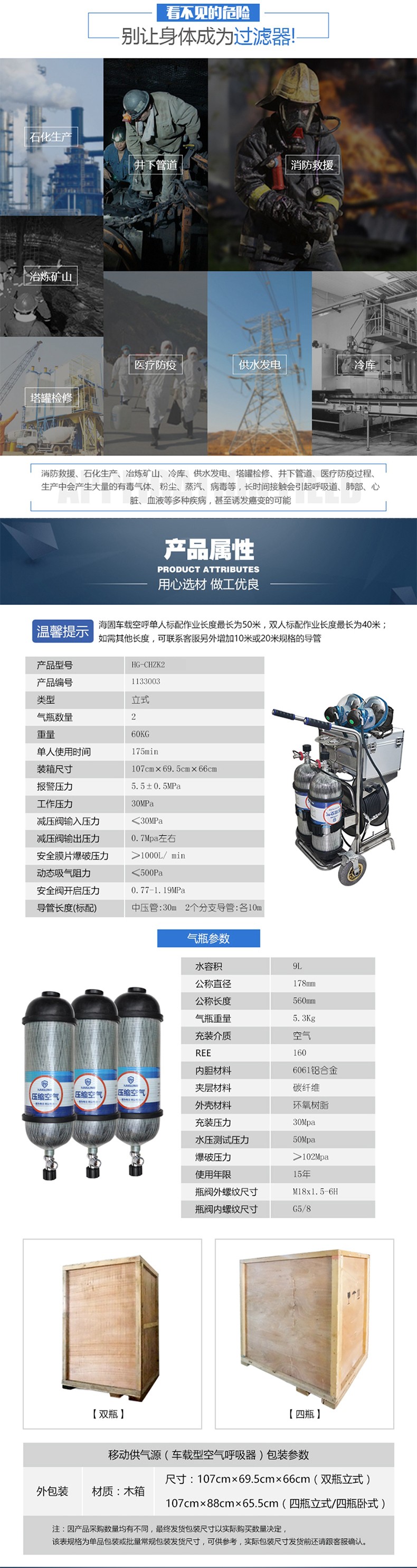 海固HG-CHZK2 9L移動(dòng)供氣源車載式長管呼吸器圖片
