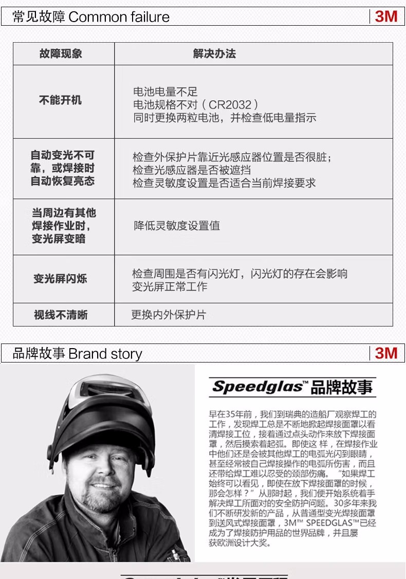 3M100V Speedglas自動變光電焊面罩故障維護(hù)